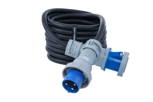 Power Assemblies Pin and Sleeves cable assemblies  with blue plug and connectors
